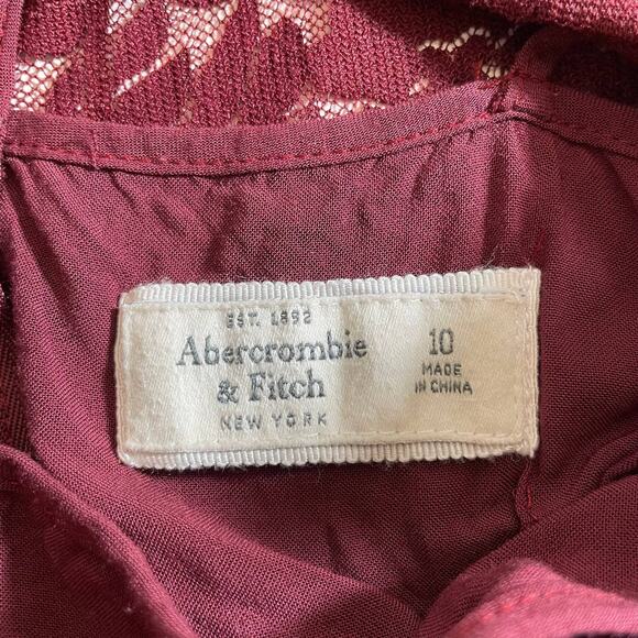 ABERCROMBIE & FITCH Womens Floral Lace 3/4 Sleeve Flare Dress Burgundy 10 Grunge - Picture 10 of 13